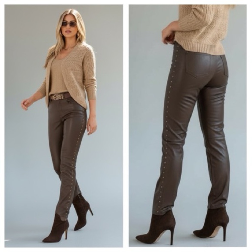 Boston Proper Women's Brown studd faux Leather Pants
